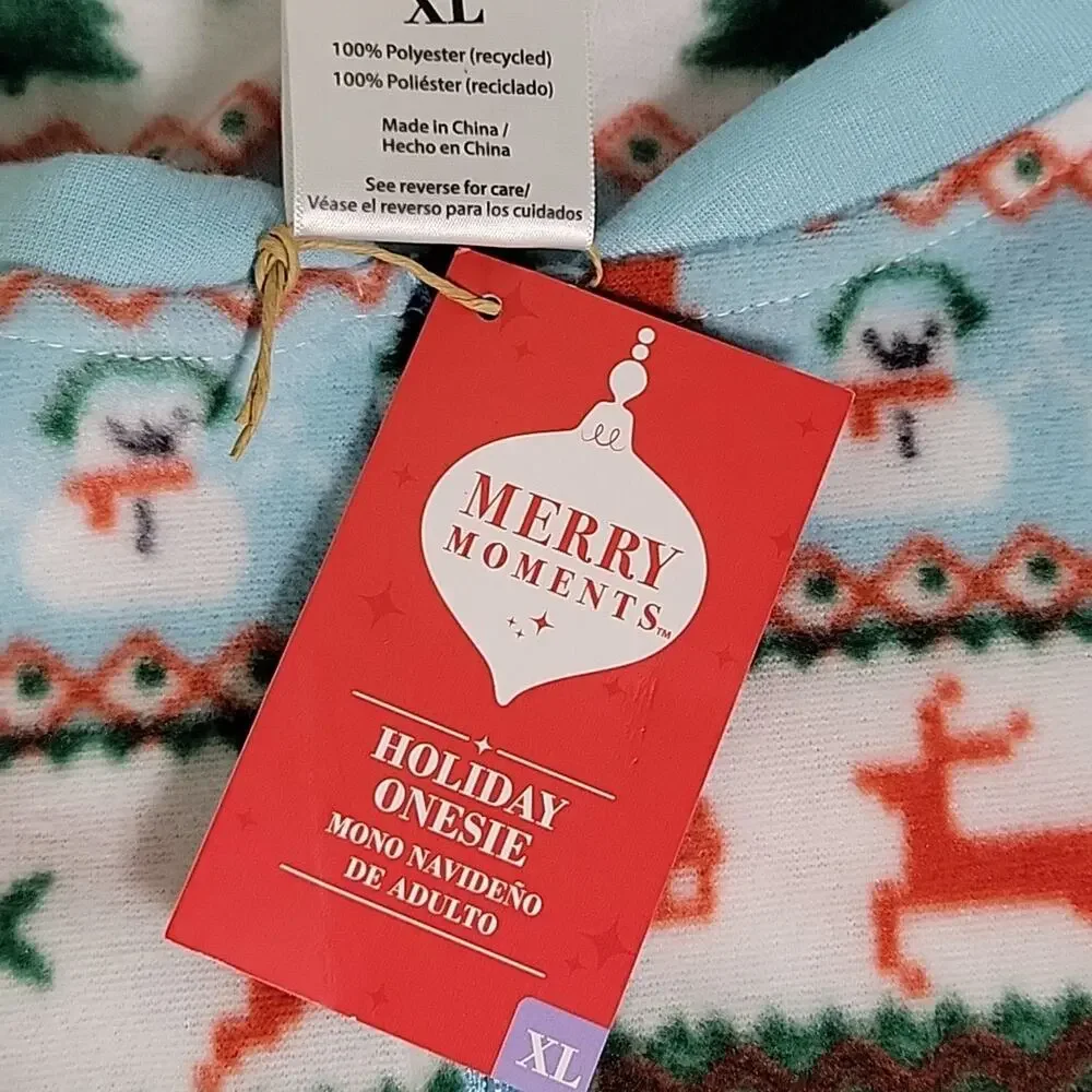 Merry Moments Holiday Onsie Full Zip MicroFleece Adult Size XL NWT